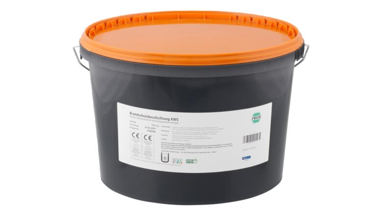 12,5 kg- Eimer Brandschutzbeschichtung KWS, orangefarbender Deckel, schwarzer Eimer
